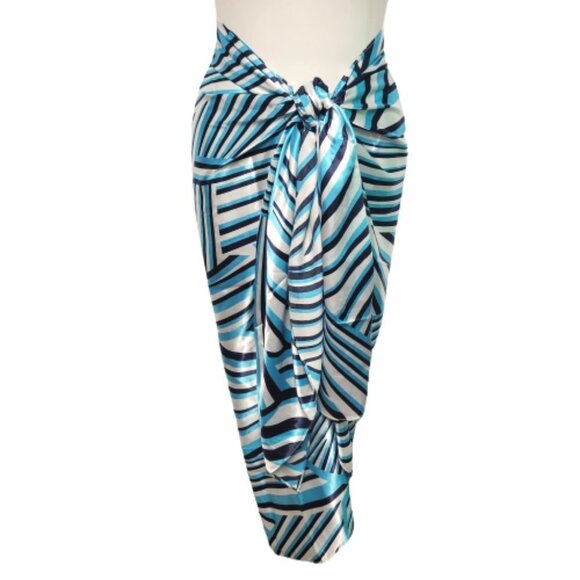 Blue and Black Pareo Sarong Skirt Strapless Dress Beach Cover Up Vacation Outfit - Picture 5 of 7